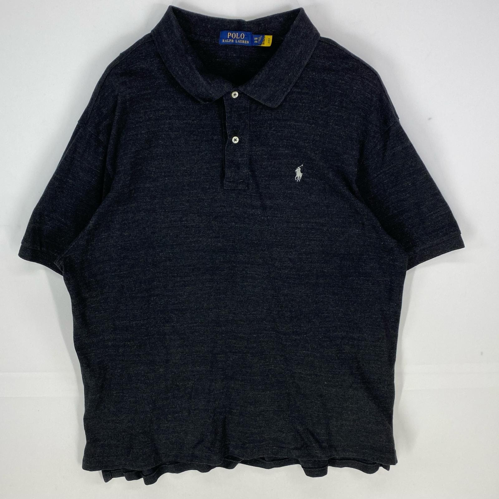 古着 ポロ・ラルフローレン POLO RALPH LAUREN 鹿の子 半袖シャツ ワンポイント ポロシャツ ロゴ刺繍 2XL ブラック系 メンズ