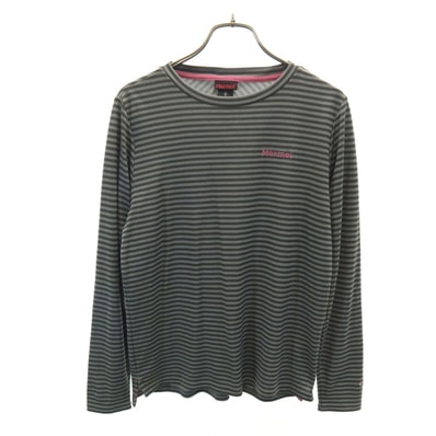 美品 MARMOT マーモット ボーダー柄 長袖 Tシャツ M グレー アウトドア ロンT