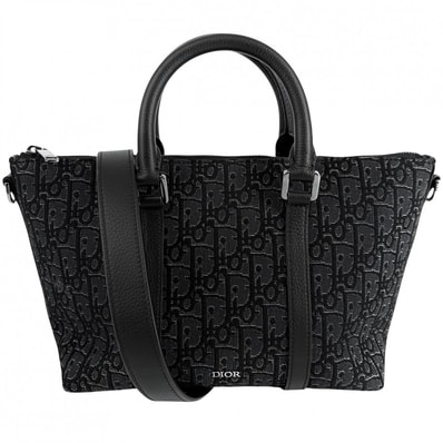 Christian Dior クリスチャンディオール ショルダーバッグ ウィークエンダー 25 オブリーク 日本限定 肩掛け 斜め掛け Weekender 25 1ESPO322YNZ キャンバス ブラック 黒 シルバー金具 メンズ【中古品】