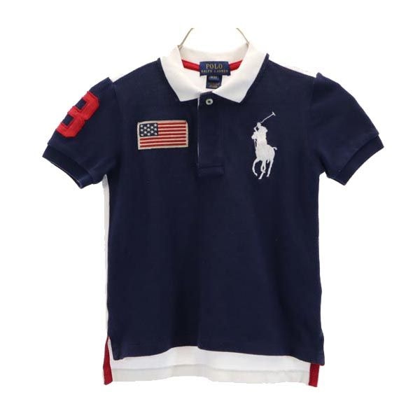 POLO RALPH LAUREN ポロラルフローレン ビッグポニー 刺繍 半袖 ポロシャツ 3/3T ネイビー 鹿の子