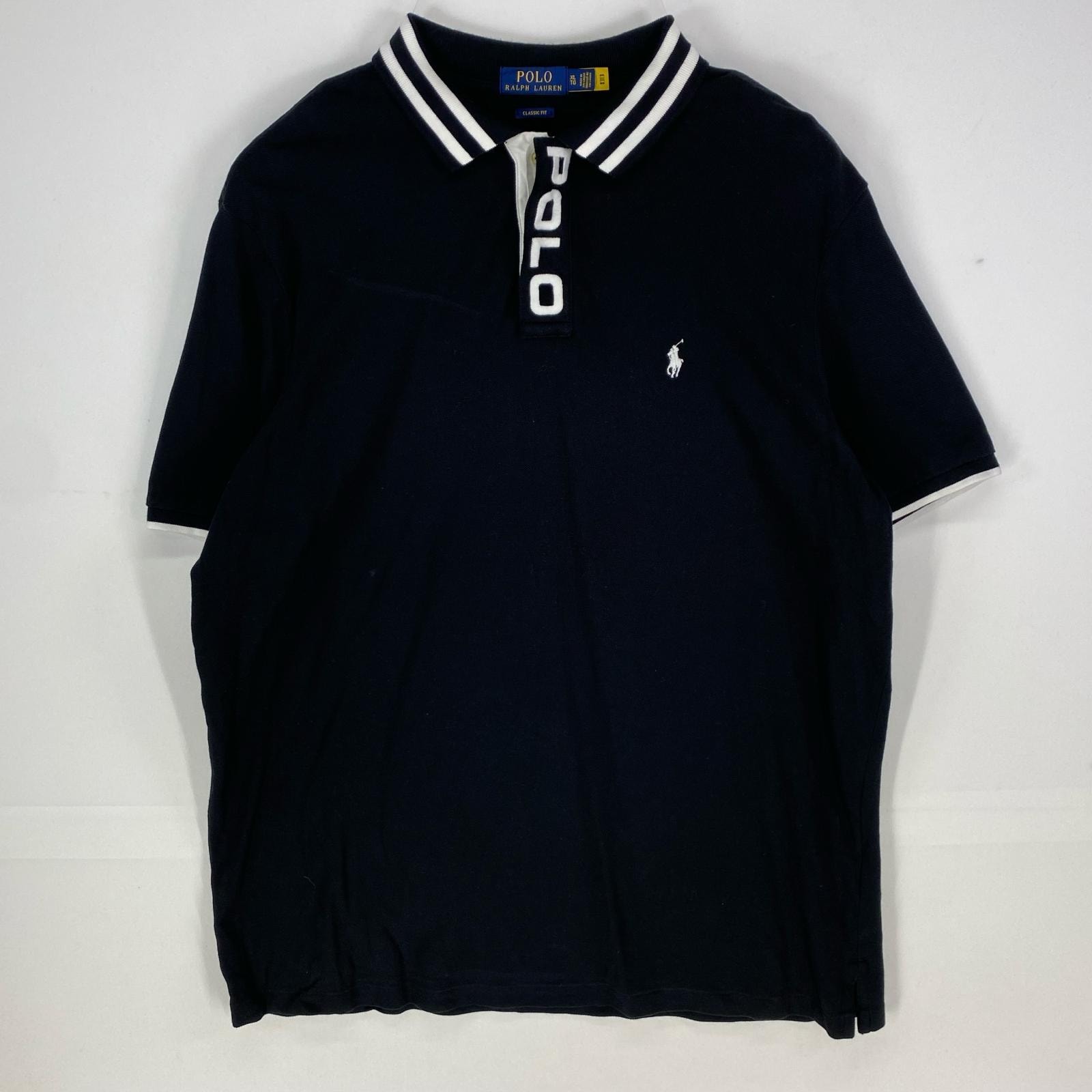 古着 ポロ・ラルフローレン POLO RALPH LAUREN 鹿の子 半袖シャツ ロゴ刺繍 ポロシャツ 大きいサイズ XL  ブラック系 ツートン メンズ