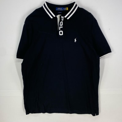古着 ポロ・ラルフローレン POLO RALPH LAUREN 鹿の子 半袖シャツ ロゴ刺繍 ポロシャツ 大きいサイズ XL ブラック系 ツートン メンズ