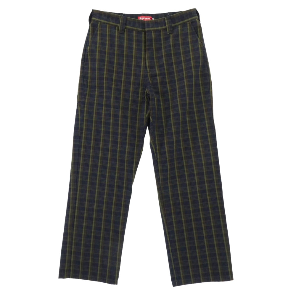Supreme シュプリーム パンツ 23SS Work Pant navy plaid プレイドチェック ワークパンツ ネイビー系 ブラウン系 32【極上美品】【中古】