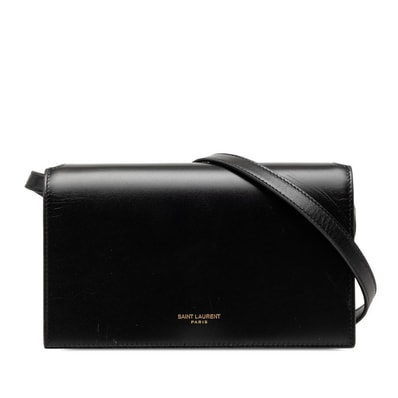 サンローラン 斜め掛け ショルダーバッグ ブラック レザー レディース SAINT LAURENT 【中古】