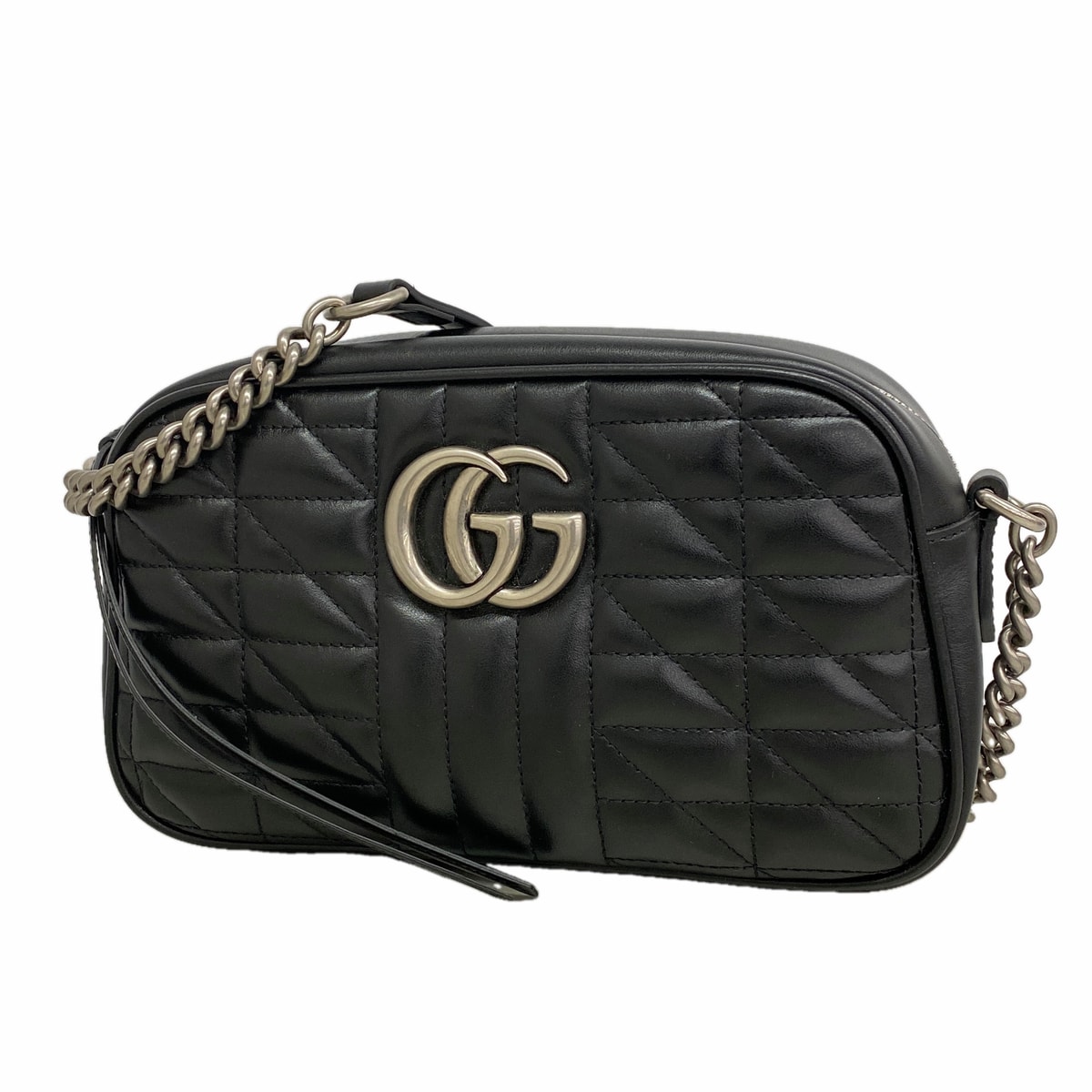 【6kd4208】グッチ ショルダーバッグ GGマーモント 447632 レザー ブラック シルバー金具【中古】レディース