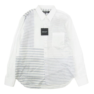 COMME des GARCONS HOMME DEUX コムデギャルソンオムドゥ 長袖シャツ DP-B048 AD2025 ボーダー シースルー切替 長袖 シャツ ホワイト系 S【極上美品】【中古】