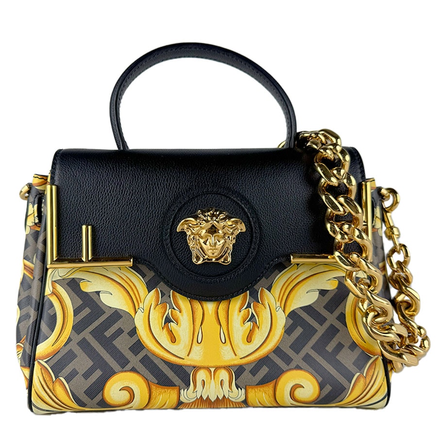 ヴェルサーチ VERSACE ハンドバッグ ショルダーバッグ FENDIコラボ FENDACE PVC/レザー ブラウン/ゴールド/ブラック レディース【中古】 z10915