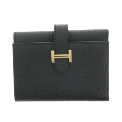 HERMES エルメス ベアン コンビネ 三つ折り財布 ヴォーエプソン ブラック ゴールド金具 K(2025)刻印 レディース【中古】