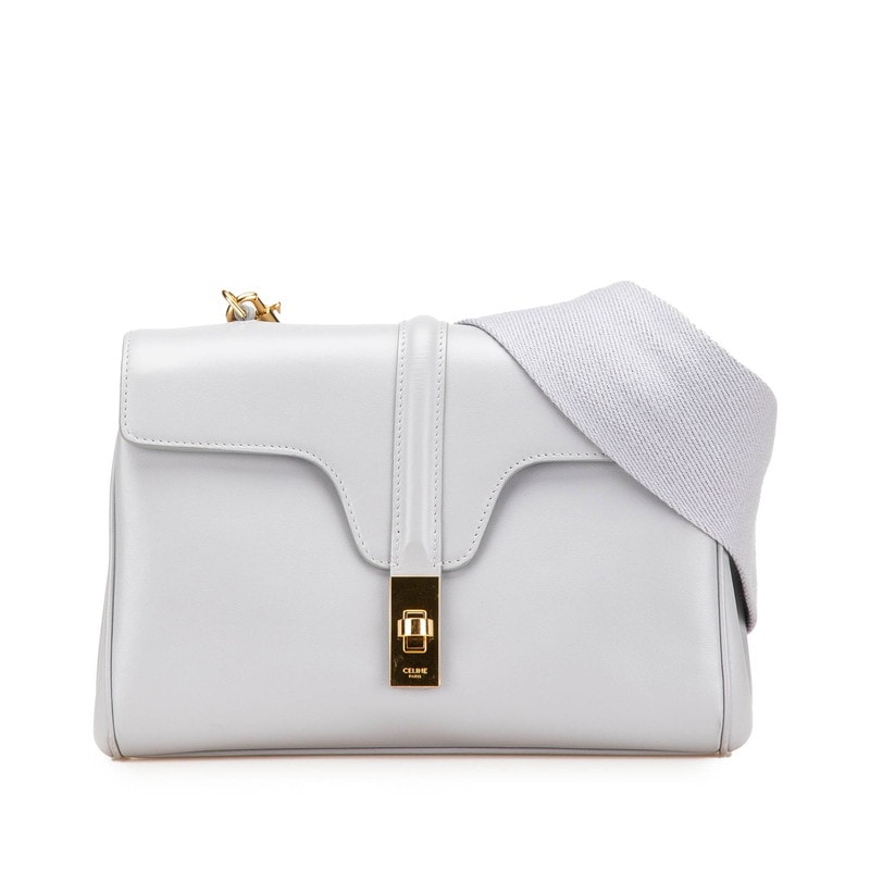 セリーヌ ティーン ソフト16 セーズ 斜め掛け ショルダーバッグ ライトグレー レザー レディース CELINE 中古