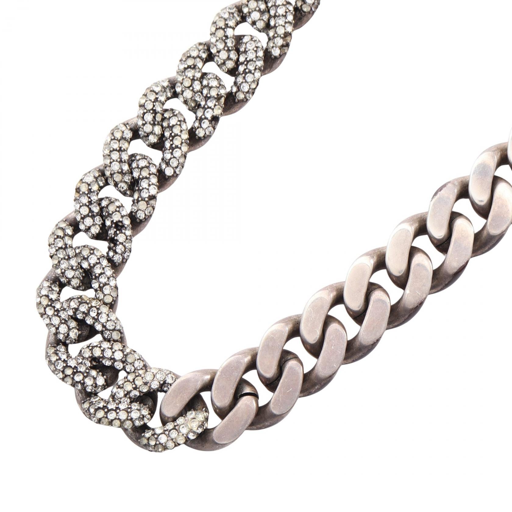 サンローランパリ SAINT LAURENT PARIS METAL CURB CHAIN NECKLACE メタルカーブ チェーン ネックレス ジュエリー GP(ゴールドメッキ) ラインストーン メンズ レディース シルバー系 【中古】