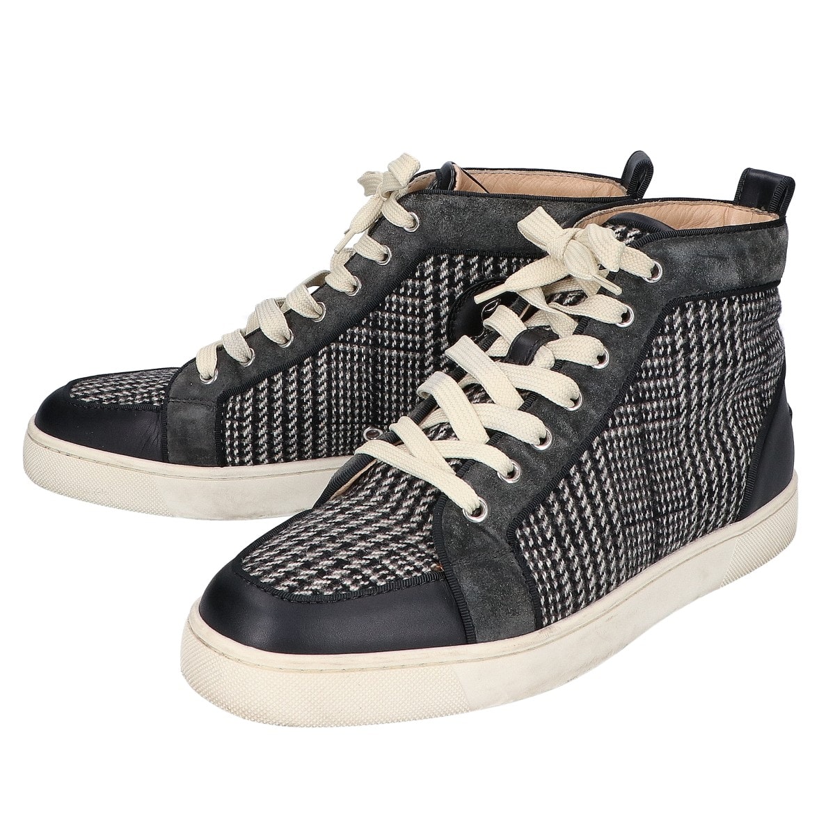 クリスチャンルブタン チェック ウールxスエードxレザー ハイカットスニーカー 41 1/2