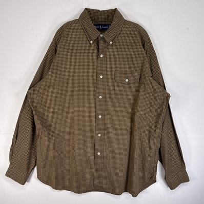 古着 ラルフローレン RALPH LAUREN 長袖シャツ フラップポケ ポニー無し ボタンダウン L カーキ系 チェック メンズ