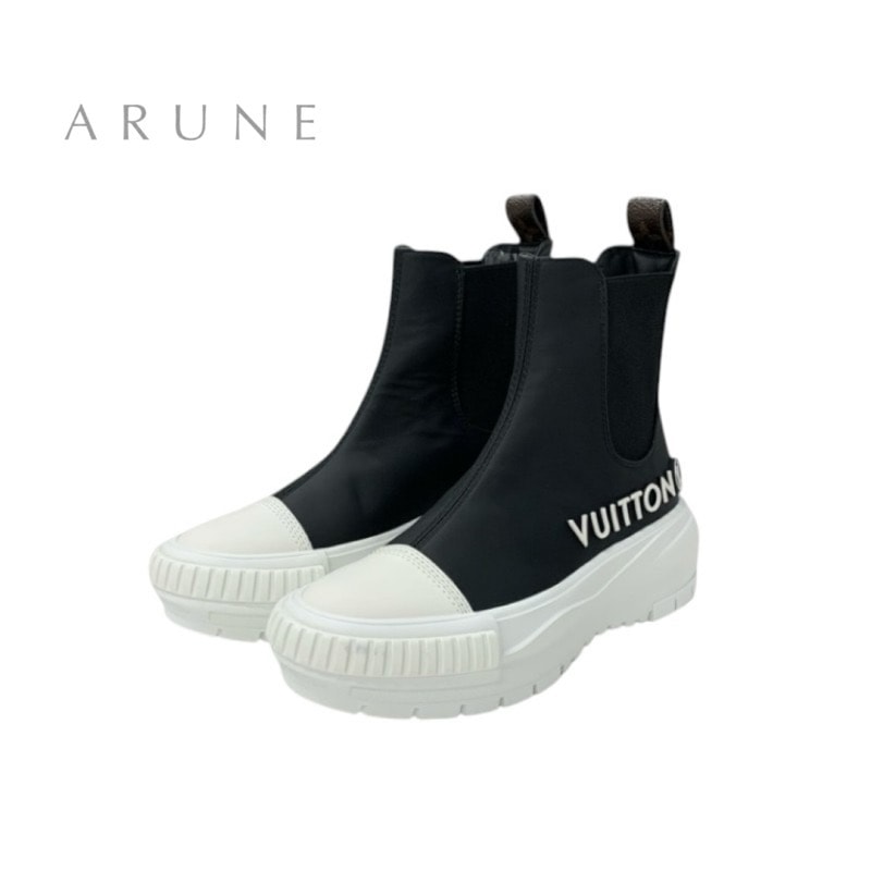 ルイヴィトン LOUIS VUITTON スクァッドライン モノグラム ブーツ ショートブーツ 靴 シューズ レザー ブラック ホワイト ロゴ サイドゴア アンクルブーツ ハイカットスニーカー