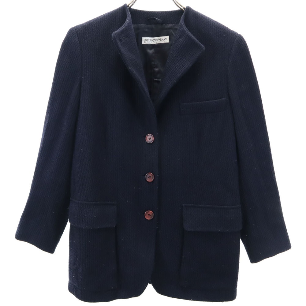 Emporio Armani エンポリオアルマーニ 90s ウール ノーカラージャケット 38 ネイビー オールド