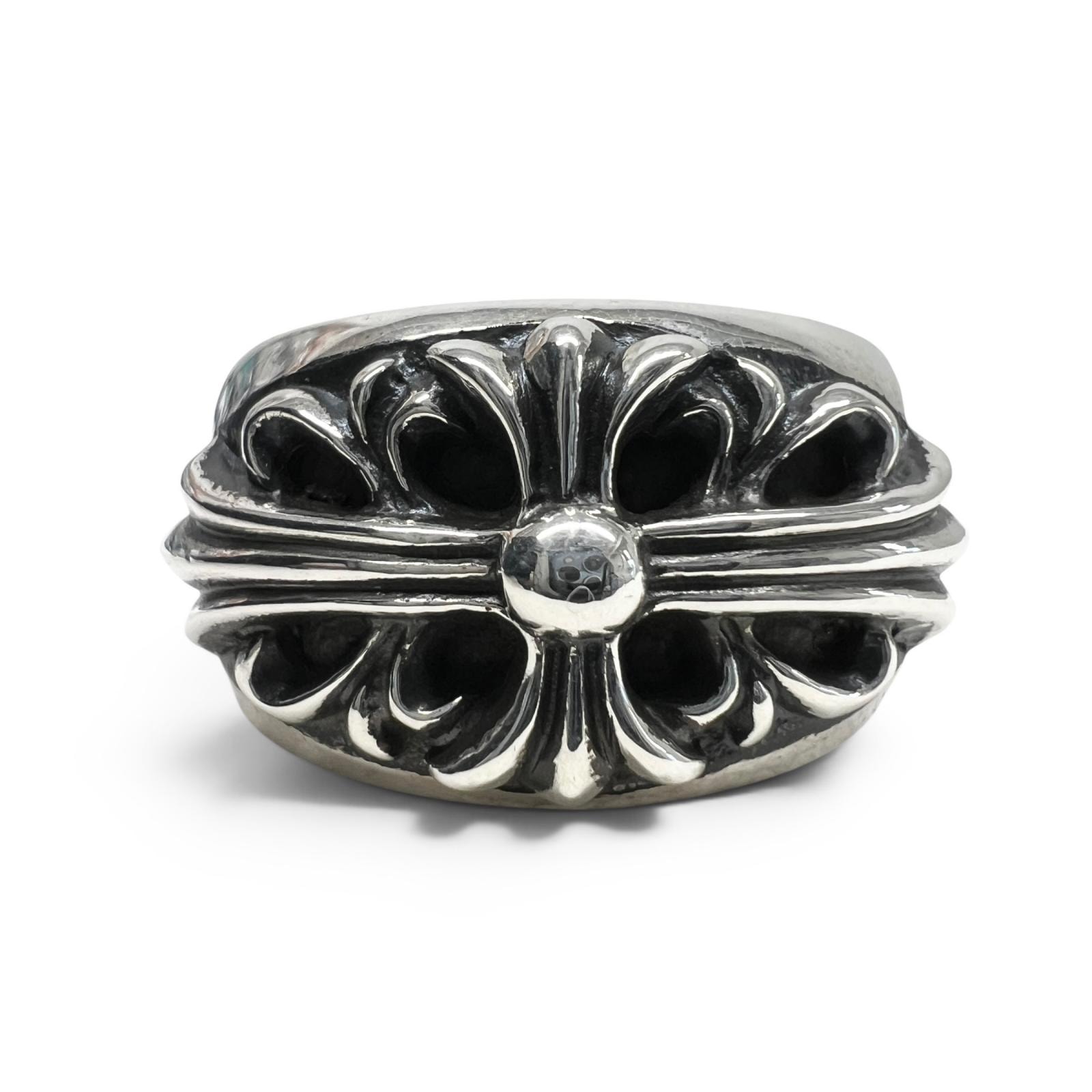 CHROME HEARTS 極美品 クロムハーツ FLORAL CROSS フローラル クロス リング 指輪 約JP23号 インボイス付属 クロス ロゴ ジュエリー アクセサリー クロム Aランク 中古 鑑定済 クロムリング