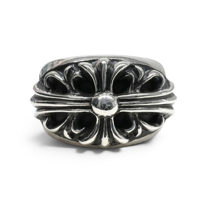 CHROME HEARTS 極美品 クロムハーツ FLORAL CROSS フローラル クロス リング 指輪 約JP23号 インボイス付属 クロス ロゴ ジュエリー アクセサリー クロム Aランク 中古 鑑定済 クロムリング