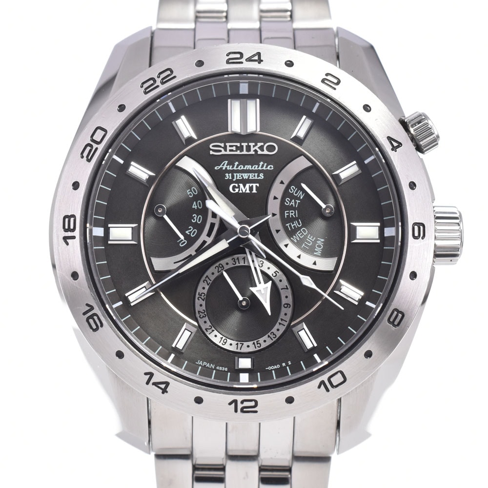 セイコー SEIKO SARN001/4S36-00A0 メカニカル GMT 雫石高級時計工房 ブラック 自動巻き メンズ 美品 箱・保証書付き 腕時計 E#149851