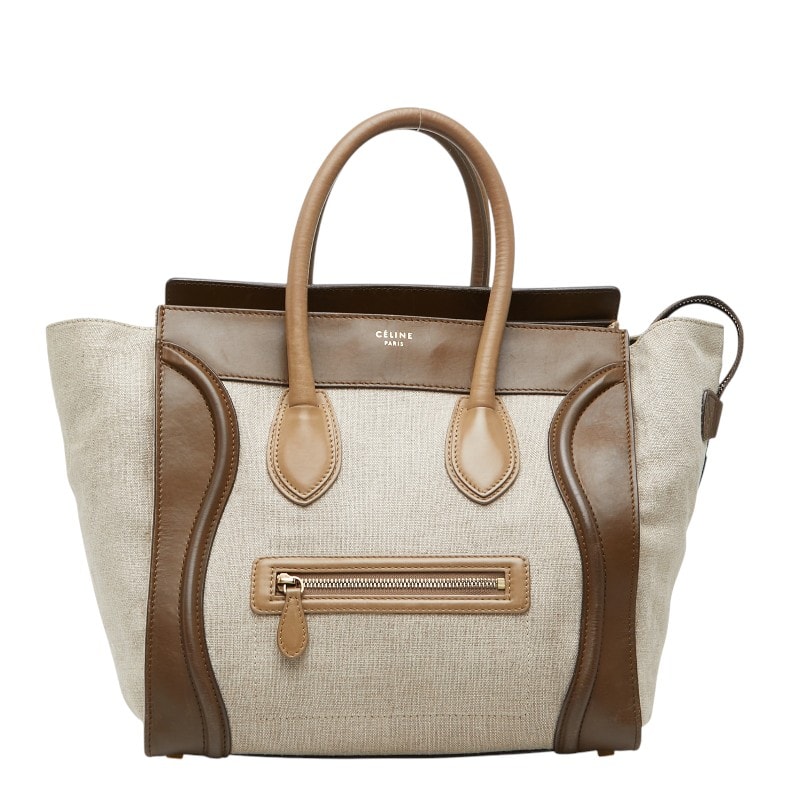 セリーヌ ラゲージ ミニショッパー ハンドバッグ ベージュ ブラウン キャンバス レザー レディース CELINE 【中古】