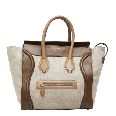 セリーヌ ラゲージ ミニショッパー ハンドバッグ ベージュ ブラウン キャンバス レザー レディース CELINE 【中古】