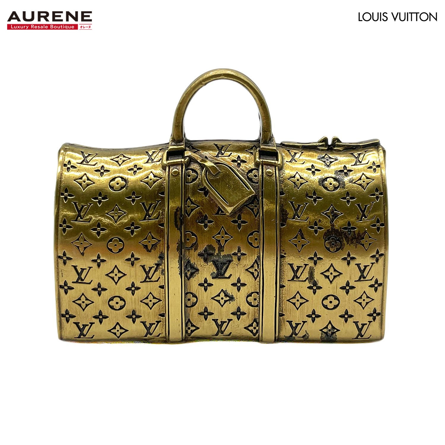 LOUIS VUITTON ルイ・ヴィトン キーポル 置物 限定品 オブジェ
 ペーパーウェイト ボストンバッグ型 真鍮 ゴールド ユニセックス
 【中古】