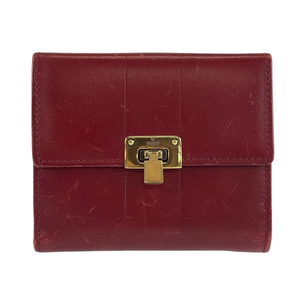 GUCCI グッチ レッド ゴールド金具 レザー 折財布 コンパクトウォレット 602565 【中古】