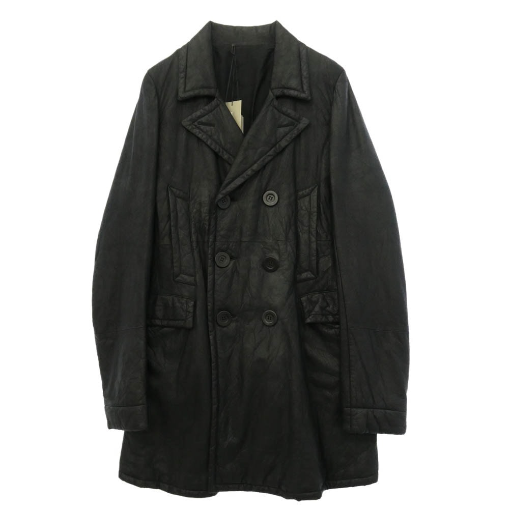Rick Owens リックオウエンス 06AW 1773 DUSTULATOR期 RU PEE COAT OLMAR and MIRTA Lavato Plonge ラムレザー レザー Pコート ブラック系 S【中古】