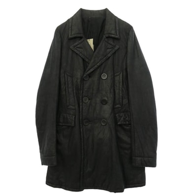 Rick Owens リックオウエンス 06AW 1773 DUSTULATOR期 RU PEE COAT OLMAR and MIRTA Lavato Plonge ラムレザー レザー Pコート ブラック系 S【中古】