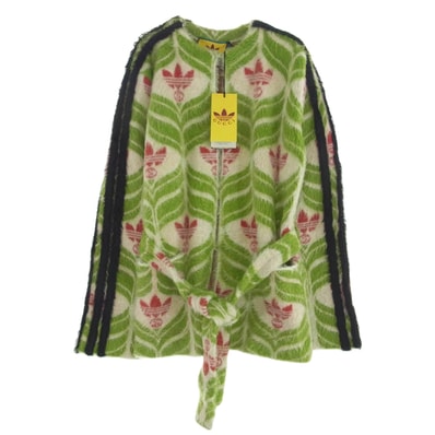 GUCCI グッチ カーディガン 717694 adidas アディダス ロゴ シャギーニット カーディガン ホワイト系 グリーン系 S【極上美品】【中古】
