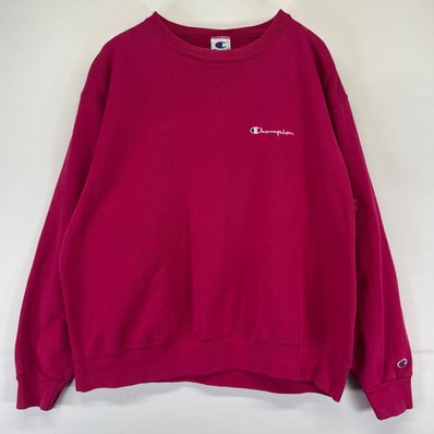 古着 90's/90年代 チャンピオン Champion USA製 スウェット 前レース ワンポイントロゴ クルーネック トレーナー XL レッド系 メンズ