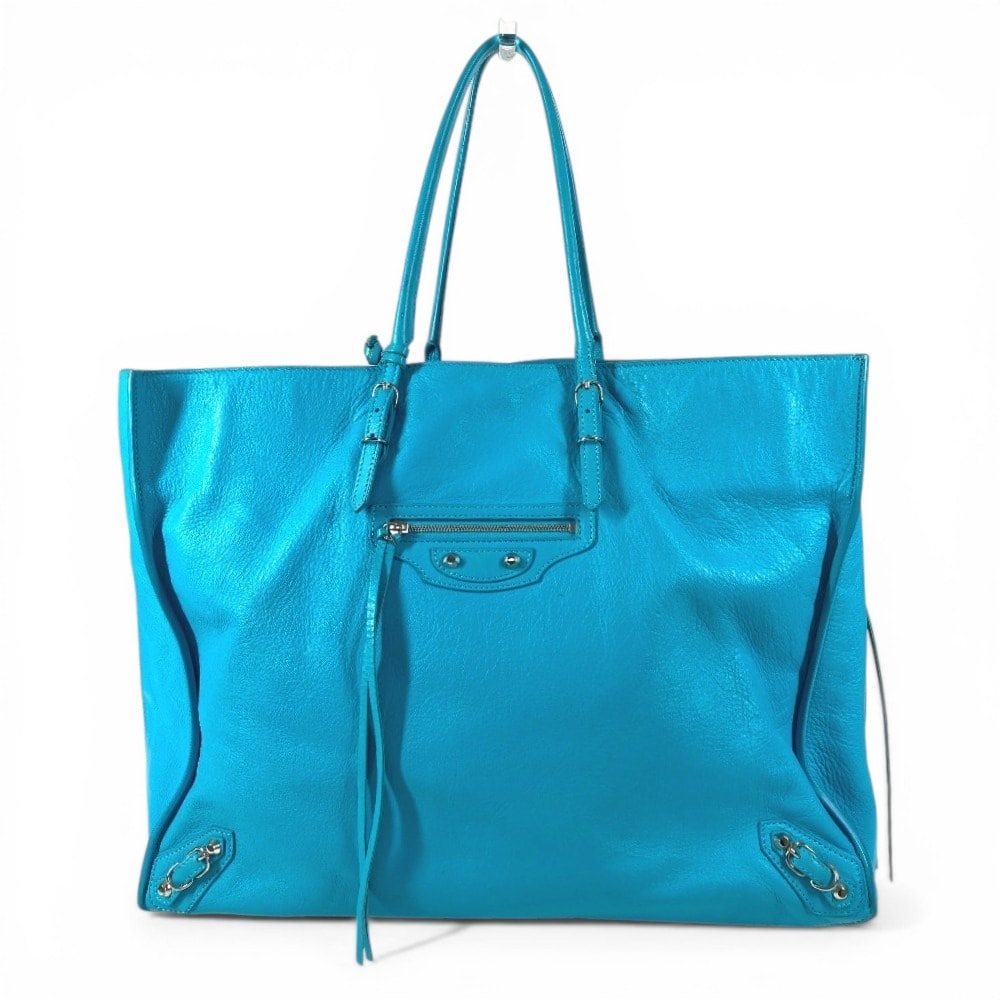 バレンシアガ BALENCIAGA A4 ザ ペーパー 357333 肩掛け トートバッグ カバン ミラー付き 鏡 ショルダーバッグ レザー ブルー