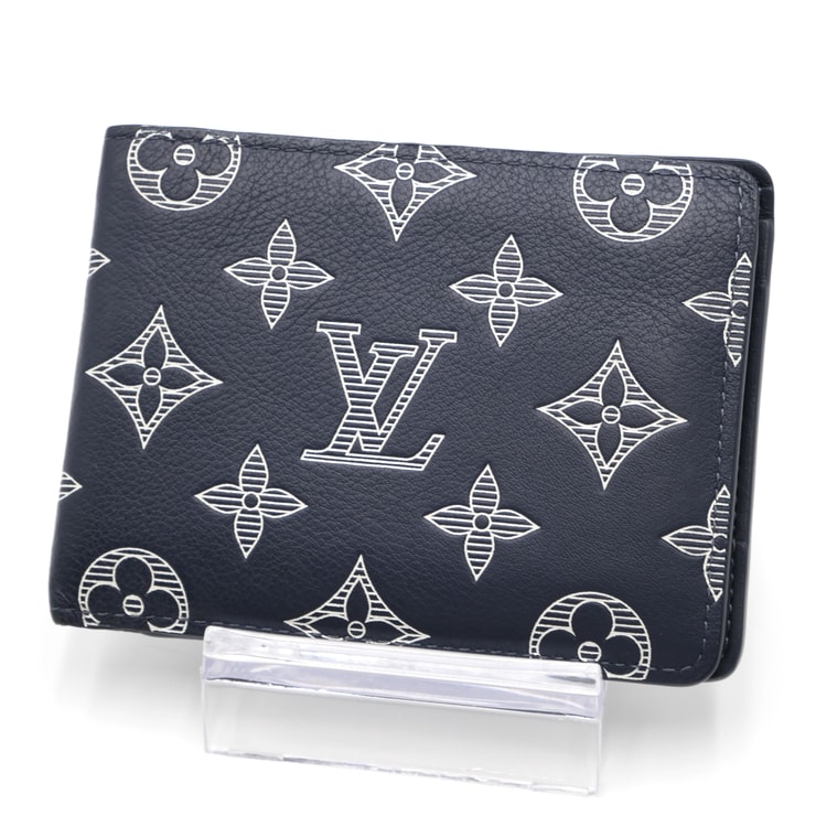 LOUIS VUITTON(ルイ・ヴィトン)ポルトフォイユ・ミュルティプル 二つ折り財布 モノグラム・シャドウ インクブルー ホワイト レザー メンズ M83379【中古】