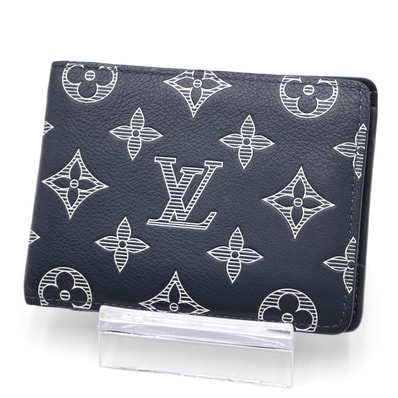 LOUIS VUITTON(ルイ・ヴィトン)ポルトフォイユ・ミュルティプル 二つ折り財布 モノグラム・シャドウ インクブルー ホワイト レザー メンズ M83379【中古】
