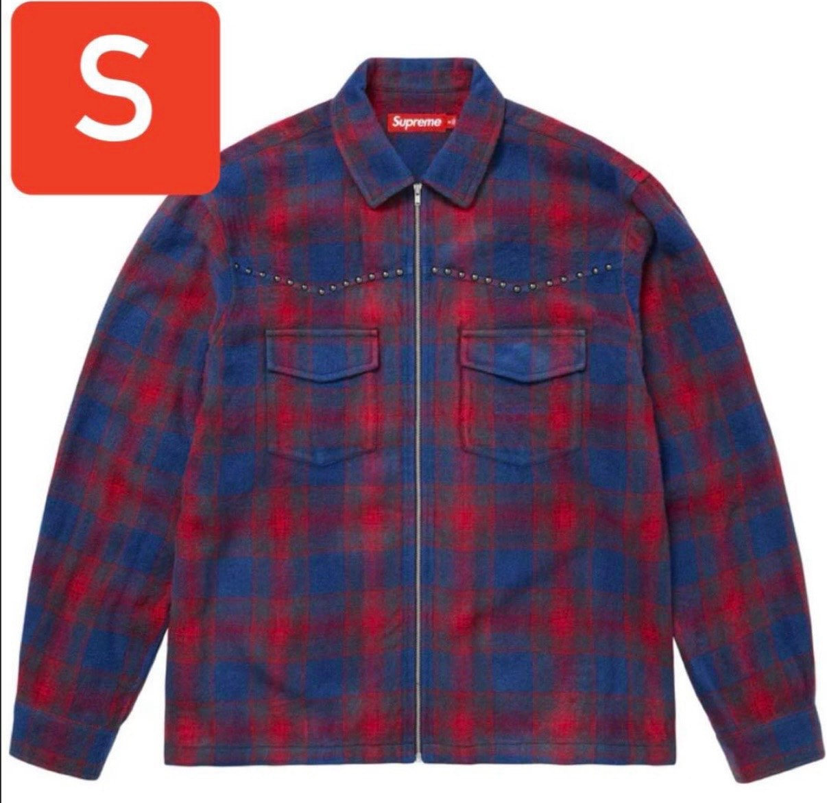 Supreme Studded Shadow Plaid Zip Up Shirt "Navy"