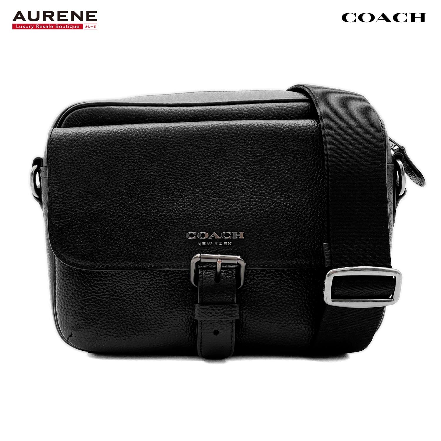 COACH コーチ ハドソン クロスボディ ショルダーバッグ
 ロゴ C5399 レザー ブラック メンズ
 【中古】