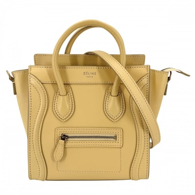 CELINE セリーヌ 2WAY ラゲージナノショッパー ハンドバッグ ショルダーバッグ 肩掛け 斜め掛け レザー イエロー ゴールド金具 レディース【中古品】