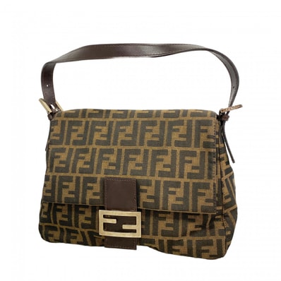 【6dd4006】フェンディ ハンドバッグ ズッカ マンマバケット ナイロンキャンバス ブラウン シルバー金具【中古】レディース
