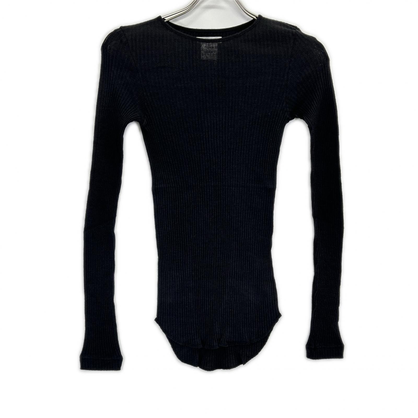 フミカウチダ ブラック WOOL SILK CREW-NECK LONG Tシャツ