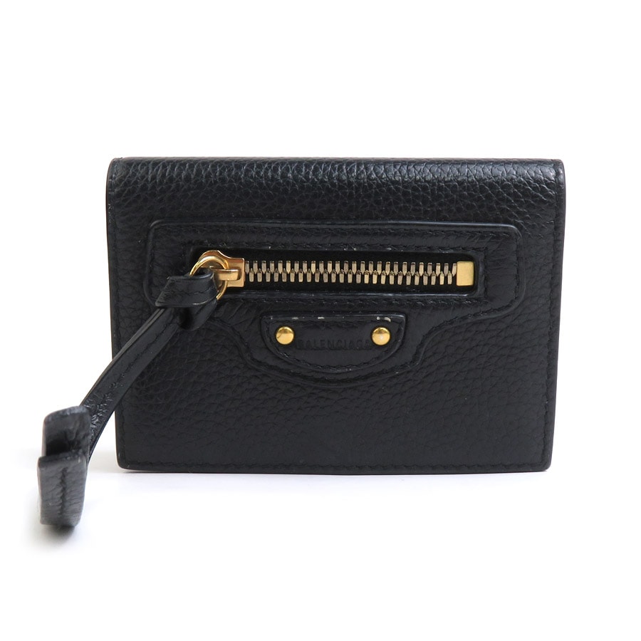 バレンシアガ BALENCIAGA 三つ折り財布 レザー ブラック ユニセックス【中古】 55818k