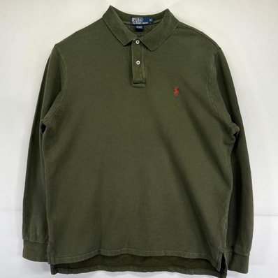 古着 90's/90年代 ポロ・ラルフローレン POLO RALPH LAUREN 長袖 ポロシャツ スウェット生地 ワンポイントロゴ トレーナー XL カーキ メンズ