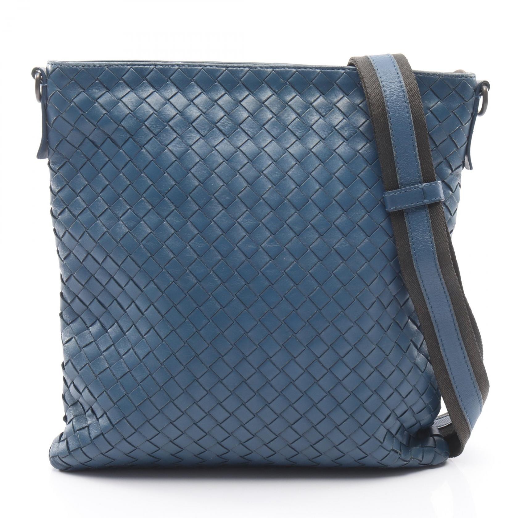 ボッテガヴェネタ BOTTEGA VENETA イントレチャート スモール メッセンジャーバッグ ショルダーバッグ バッグ レザー メンズ ブルー系 【中古】