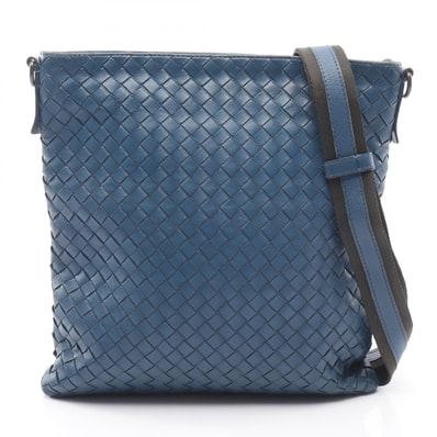 ボッテガヴェネタ BOTTEGA VENETA イントレチャート スモール メッセンジャーバッグ ショルダーバッグ バッグ レザー メンズ ブルー系 【中古】