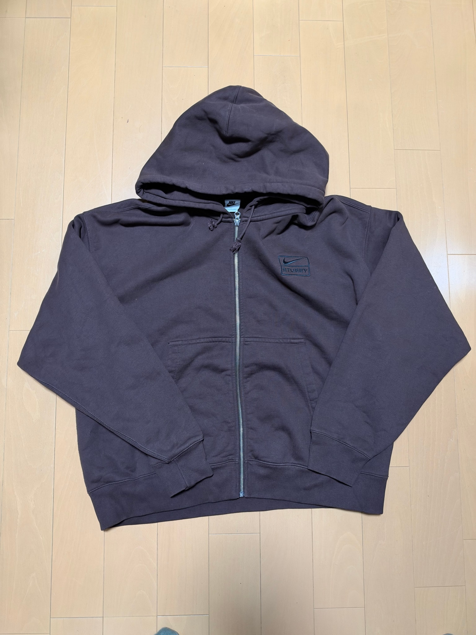 Stussy x Nike Stone Washed Fleece Zip Hoodie "Dark Cinder" (US Size) FJ9175-261