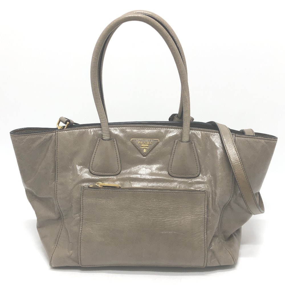 プラダ PRADA ロゴ BN2626 カバン 2WAY ハンドバッグ ショルダーバッグ 斜め掛け 三角プレート トートバッグ レザー ブラウン