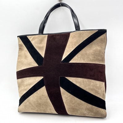 BURBERRY(バーバリー) ユニオンジャック トートバッグ ハンドバッグ スエード レザー ベージュ ボルドー ブラック レディース イタリア製【中古】