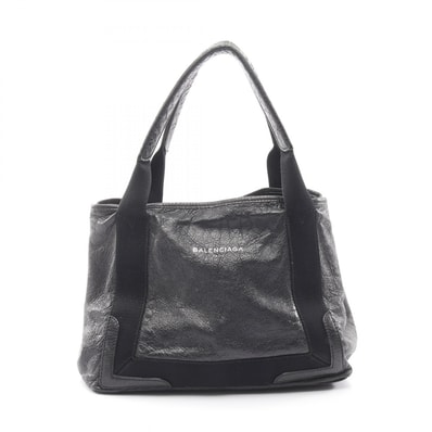 バレンシアガ BALENCIAGA NAVY CABAS S ネイビーカバ トートバッグ バッグ レザー レディース ブラック系 339933 【中古】
