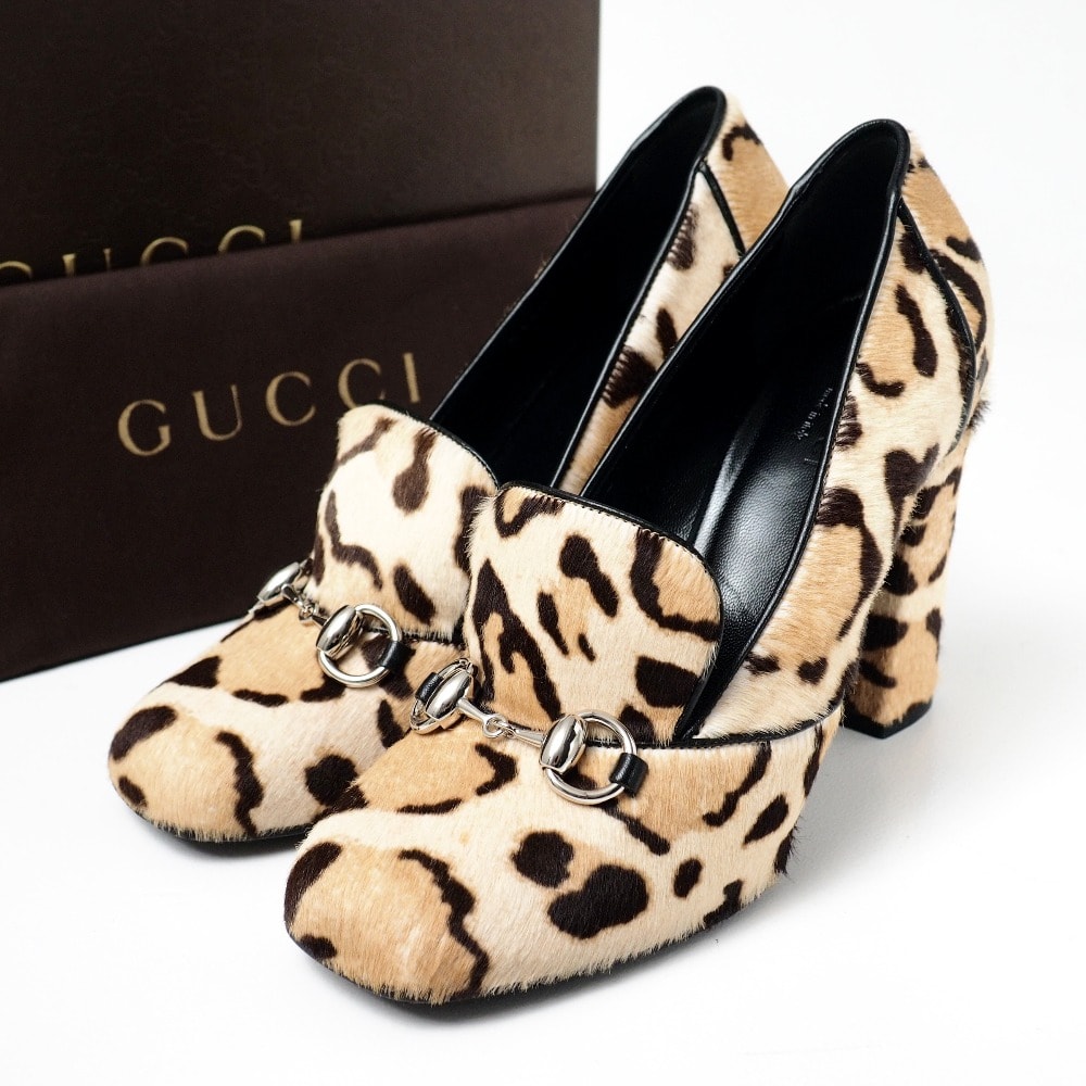 GUCCI グッチ パンプス サイズ36 ハラコ ホースビット レオパード イタリア製 ブランド古着【中古】20260401/RA8720