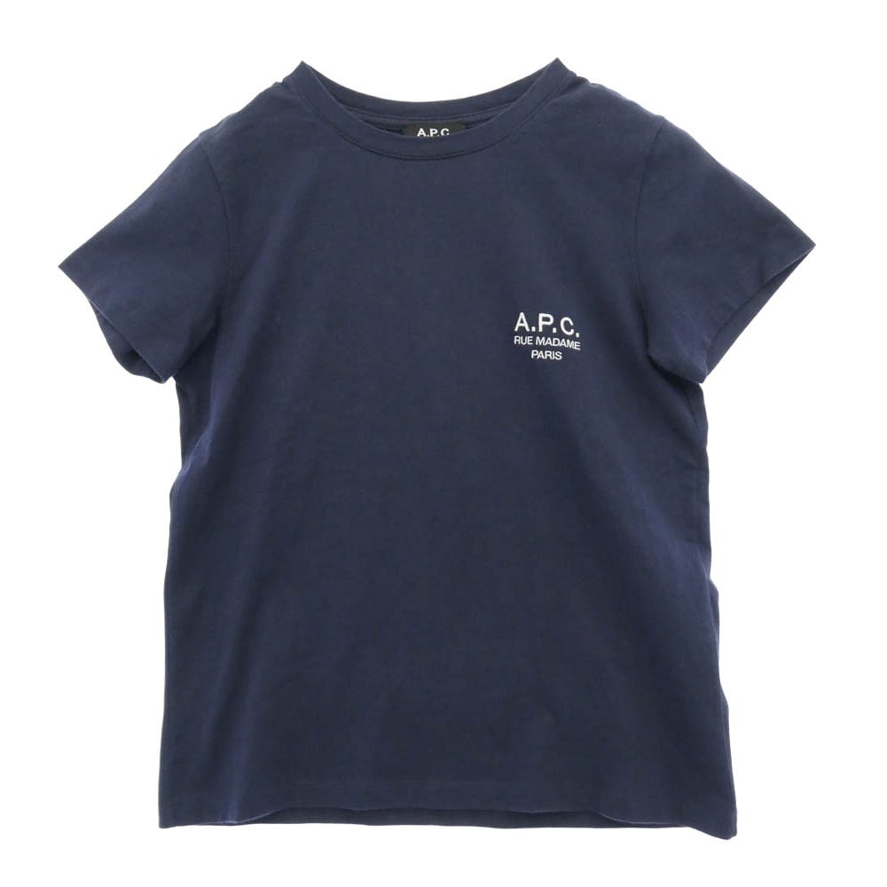 A.P.C. アーペーセー F26842 RUE MADAME PARIS ロゴ刺繍 リュ マダム パリ Tシャツ 半袖カットソー ネイビー系 XS【中古】