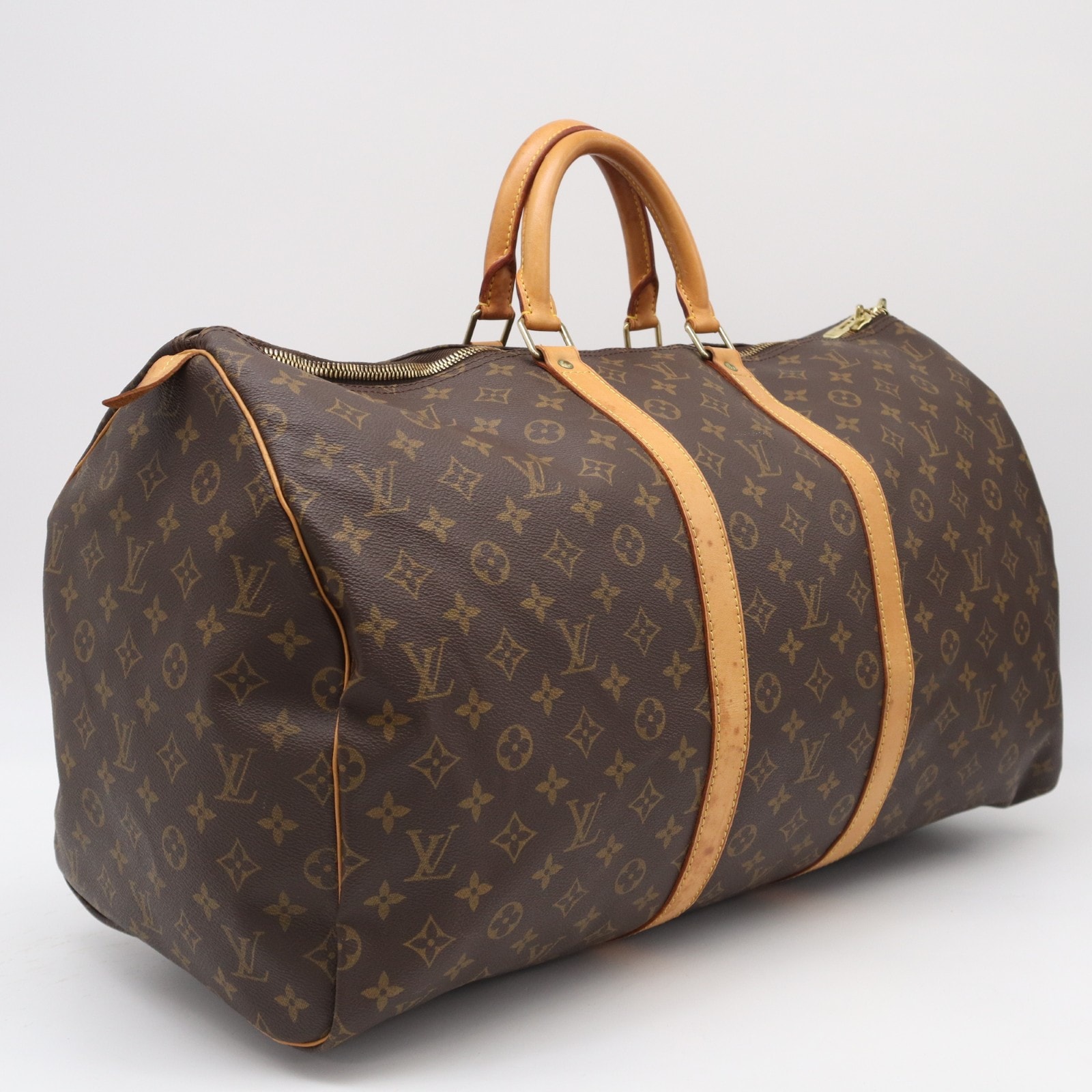 LOUIS VUITTON ルイ・ヴィトン モノグラム キーポル55 M41424 ボストンバッグ ブラウン ベージュ コーティングキャンバス レザー メンズ