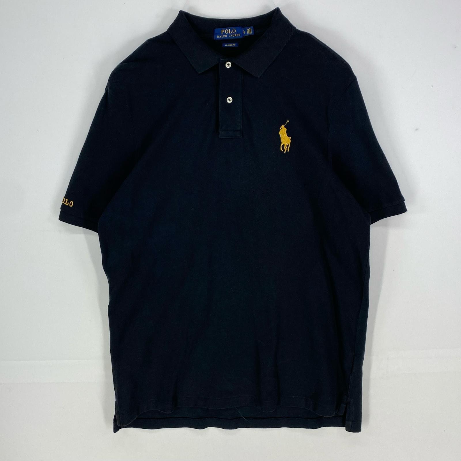 古着 ポロ・ラルフローレン POLO RALPH LAUREN 鹿の子 半袖シャツ 刺繍ロゴ ビッグポニー ポロシャツ L ブラック系 メンズ