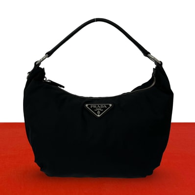 PRADA プラダ 三角 ロゴ 金具 ナイロン レザー ハンドバッグ ブラック
19751